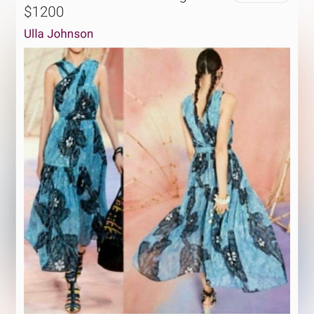 Ulla Johnson Silk Cocktail Dress Blue & Metallic Sleeveless V-Neck Conc Zip Sz 4 - Picture 4 of 12
